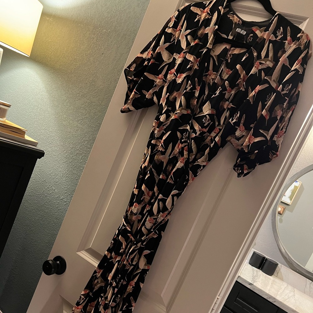 REFORMATION Winslow kimono wrap maxi in hummingbird print